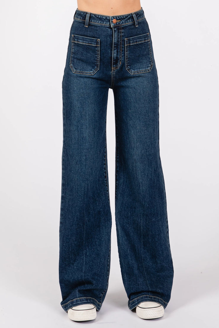 Letter to Juliet Bianca High Rise Patch Pocket Wide Leg Jean in Dark