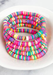 Heishi Small 6mm Color Pop Bracelet "Multi Rainbow": 7 inches / Gold Barrel - Whim BTQ