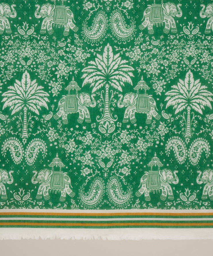 Hartford Green Cotton Voile Elephants Scarf - Whim BTQ