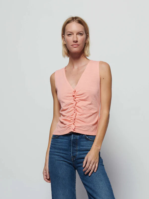 Nation LTD Cassie Tank W/Shirring in Peach Amber - Whim BTQ