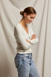 Perfectwhitetee Evangeline Sweater Rib Tee in Sugar