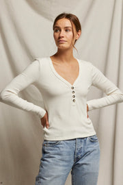 Perfectwhitetee Evangeline Sweater Rib Tee in Sugar