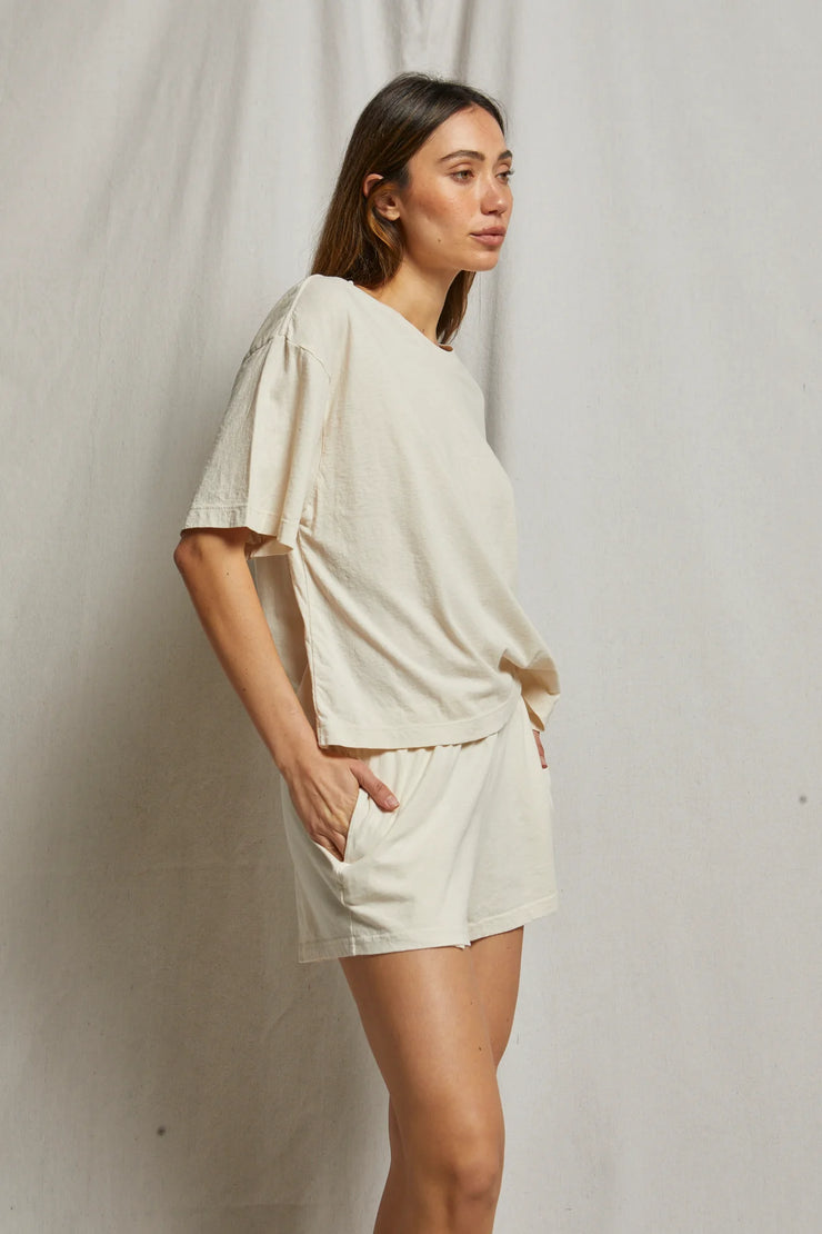 perfectwhitetee Adia Supima Cotton Shorts in Sugar