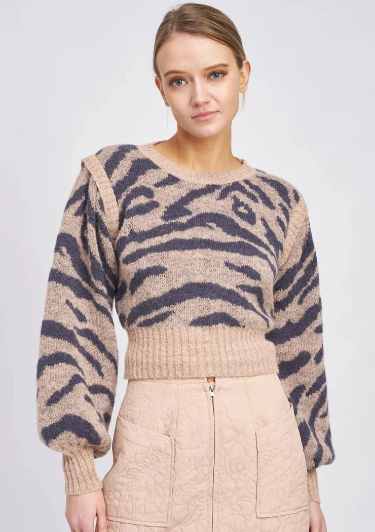 En Saison Carla Puff Sleeve Zebra Sweater - Whim BTQ