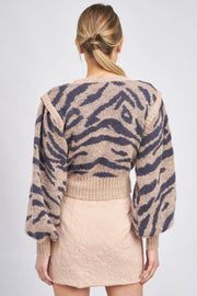 En Saison Carla Puff Sleeve Zebra Sweater - Whim BTQ