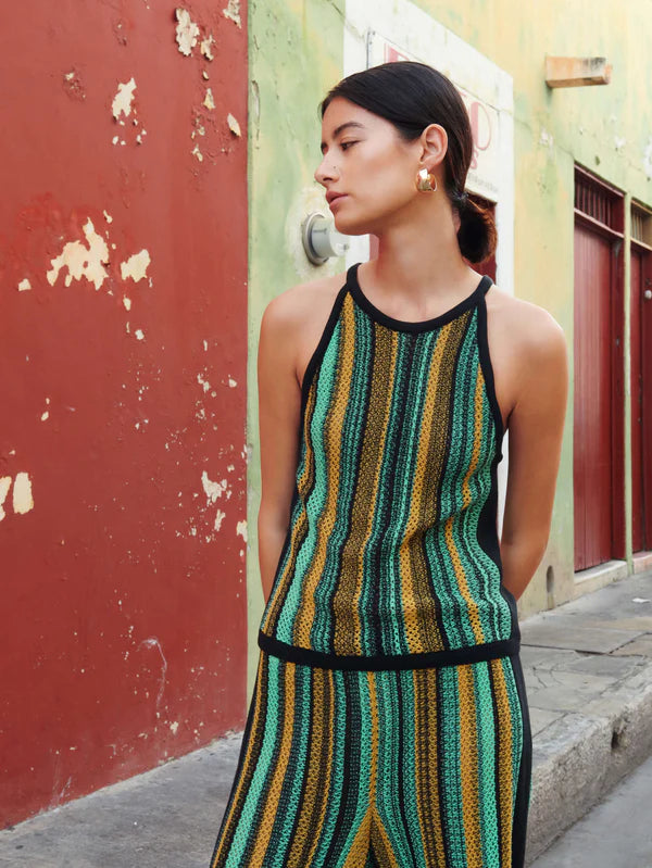 Nation LTD Mari Crochet Stripe Halter in Jungle Stripe