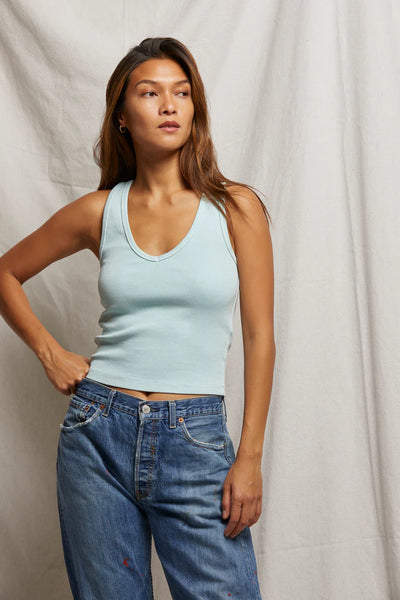 Perfectwhitetee Maria V-neck Tank in Iced Aqua