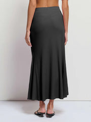 Nation LTD Melani Ribbed Long Skirt in Jet Black