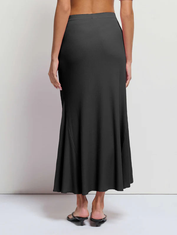 Nation LTD Melani Ribbed Long Skirt in Jet Black