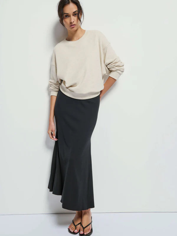 Nation LTD Melani Ribbed Long Skirt in Jet Black