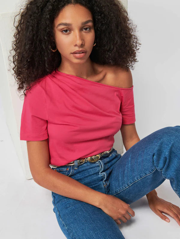 Nation LTD Randa Draped Tee in Hibiscus - Whim BTQ