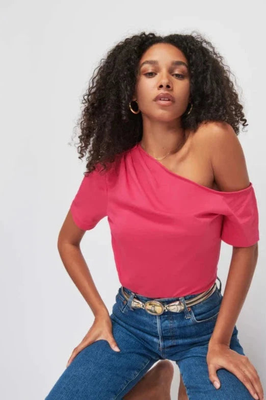 Nation LTD Randa Draped Tee in Hibiscus - Whim BTQ