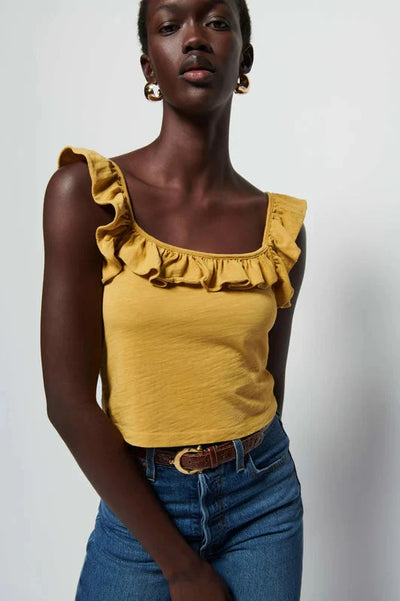 Nation LTD Rosa Solid Ruffle Top in Antique Gold