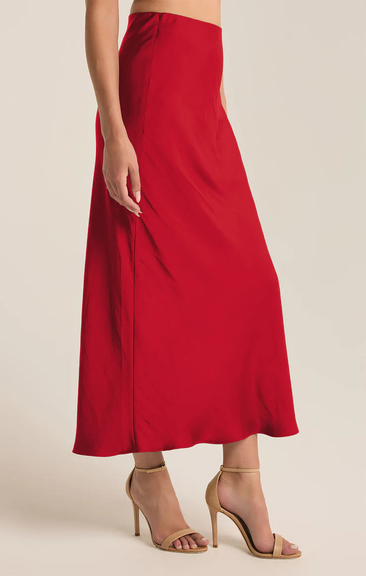 Z Supply Europa Luxe Sheen Skirt in Haute Red