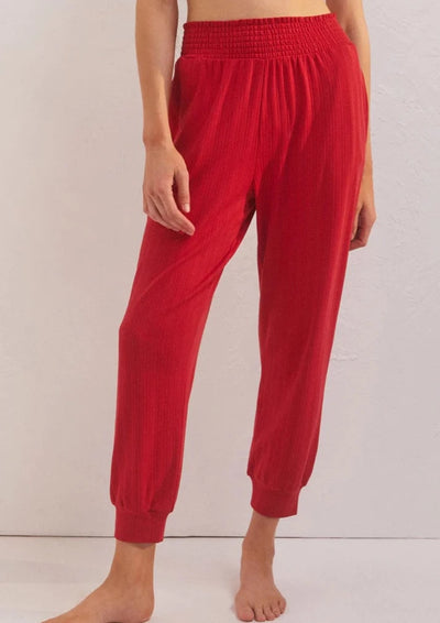 Z Supply Holly Pointelle Jogger in Red Cheer - Whim BTQ
