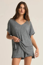 Z Supply Take It Easy Rib Tunic in Charcoal Heather