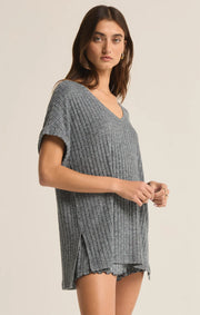 Z Supply Take It Easy Rib Tunic in Charcoal Heather