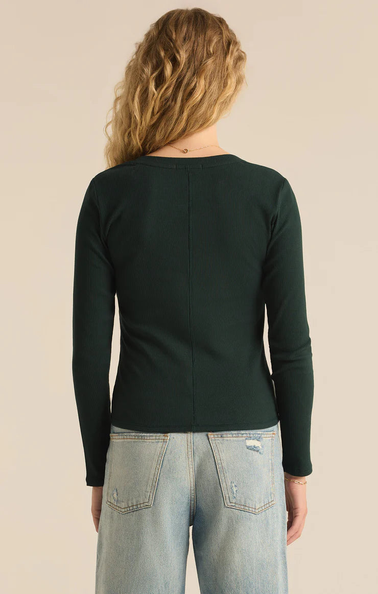 Z Supply Sirena Rib Long Sleeve Top in Cyprus Green