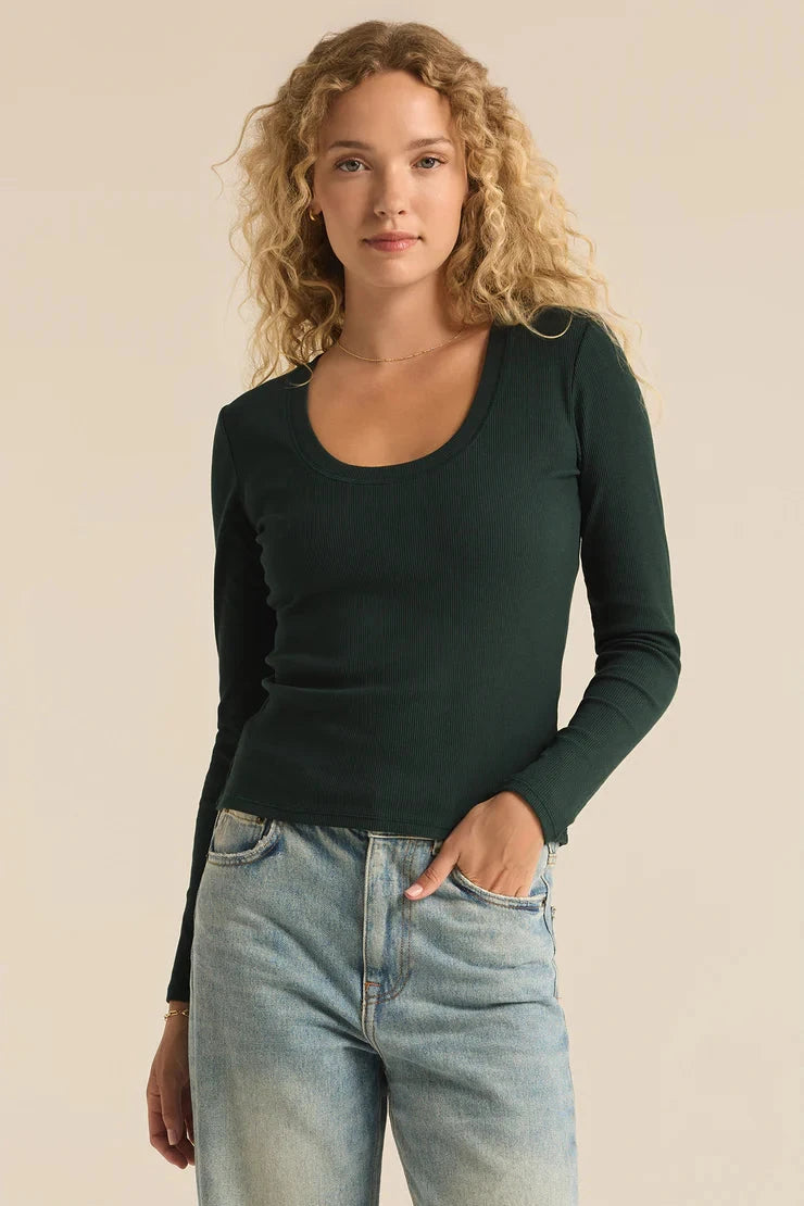 Z Supply Sirena Rib Long Sleeve Top in Cyprus Green