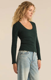 Z Supply Sirena Rib Long Sleeve Top in Cyprus Green