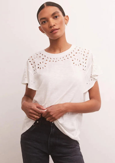 Z Supply Alanis Embroidered Tee in White - Whim BTQ