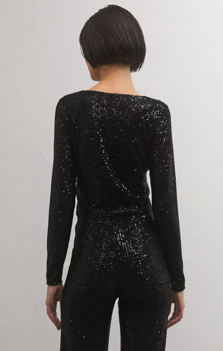 Z Supply Aurora Sequin Cropped Long Sleeve Top in Black - Whim BTQ