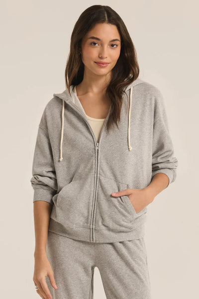 Z Supply Academy Zip Up Hoodie in Heather Grey