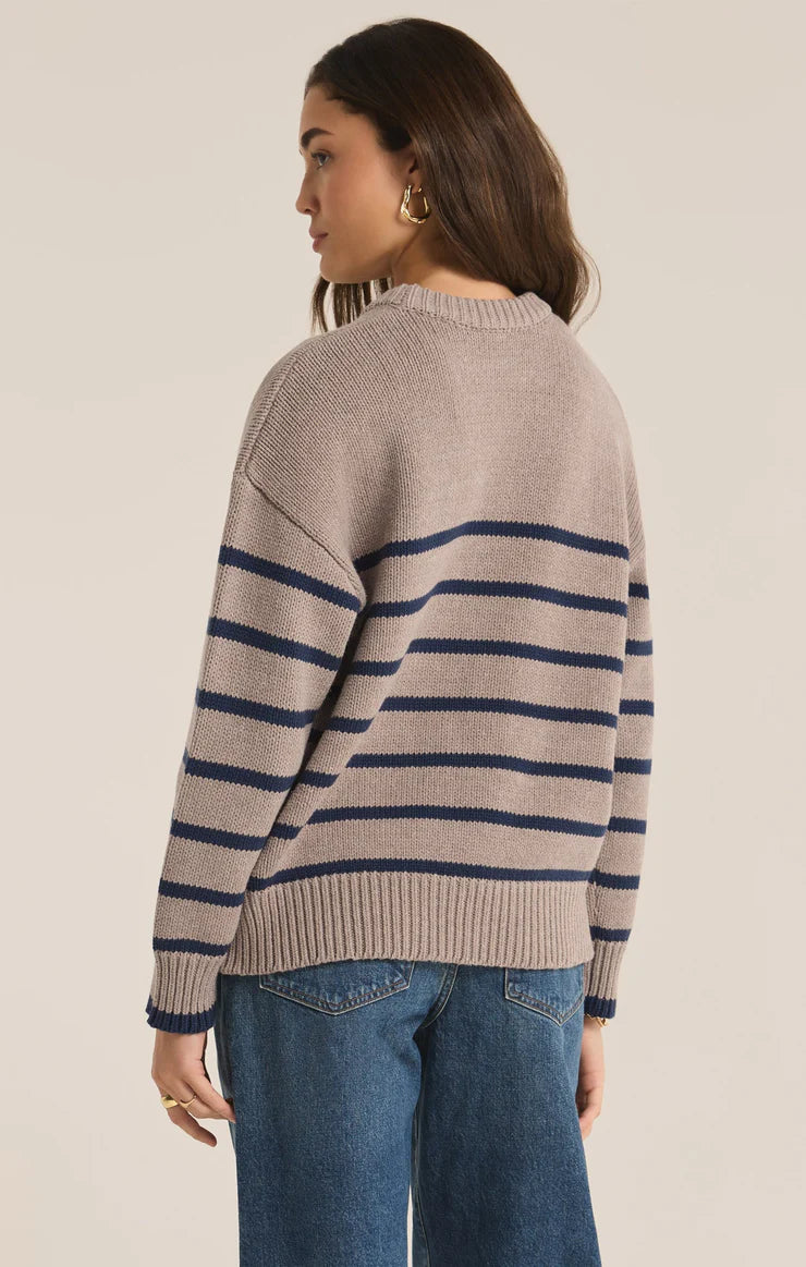 Z Supply Boyfriend Stripe Sweater in Heather Taupe