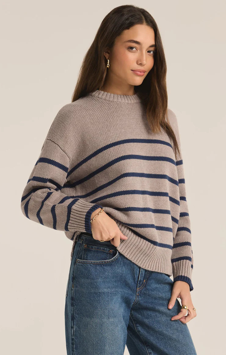 Z Supply Boyfriend Stripe Sweater in Heather Taupe