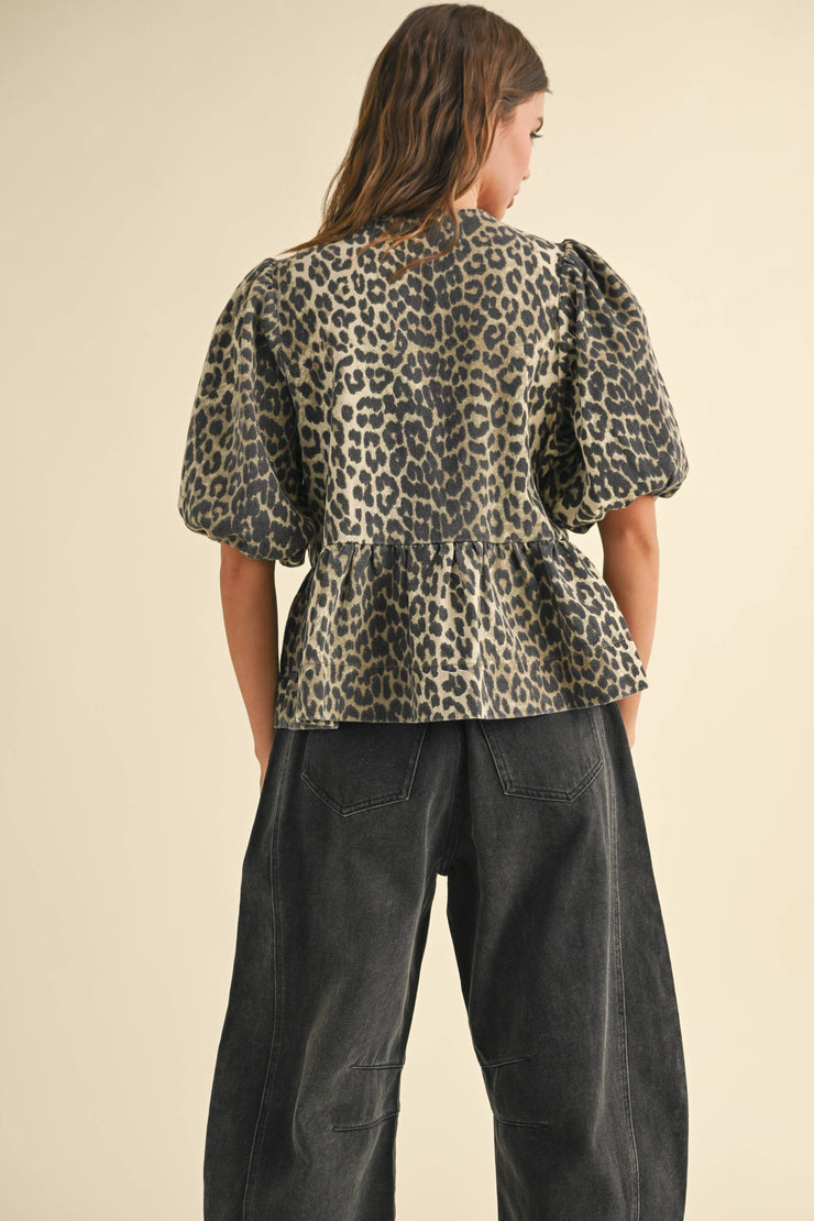 LEOPARD PRINT TIE-FRONT BLOUSE