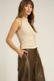 Project Social T In Your Head Ruched Front Sweater Tank in Mother of Pearl