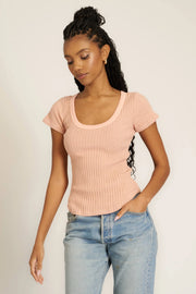 Project Social T Julie Scoop Neck Sweater Rib Tee in Mellow Rose