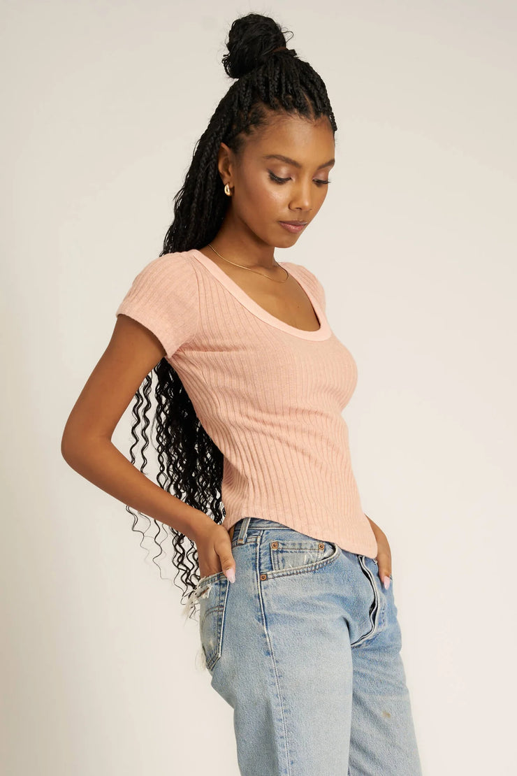 Project Social T Julie Scoop Neck Sweater Rib Tee in Mellow Rose