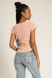 Project Social T Julie Scoop Neck Sweater Rib Tee in Mellow Rose