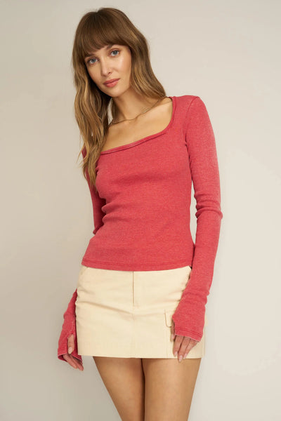 Project Social T Kami Burnout Square Neck Long Sleeve in Red