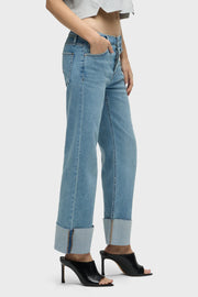 Hudson Rosie Mid-Rise Wide Leg Jean w/ Cuff in Oak