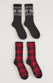 Z Supply Checked Plush Socks (2 Pack) Black - Whim BTQ