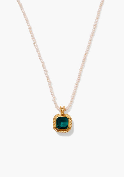 Chan Luu Bezel Wrapped Emerald & Crystal Necklace - Whim BTQ